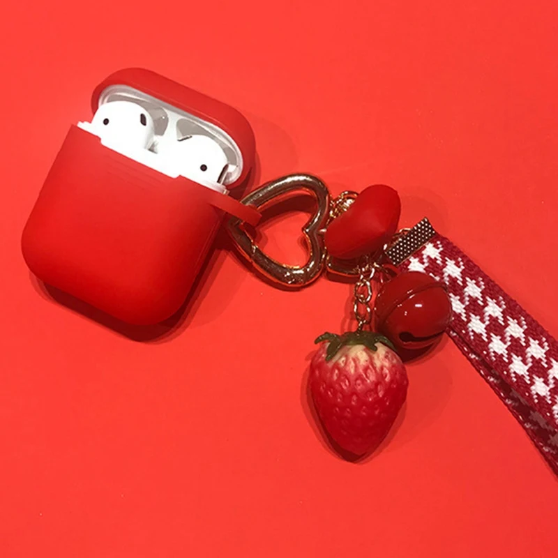 1 шт. милый мультфильм защитный чехол для Airpods с клубничной пряжкой наручный ремень Bluetooth беспроводные наушники силиконовые контейнеры