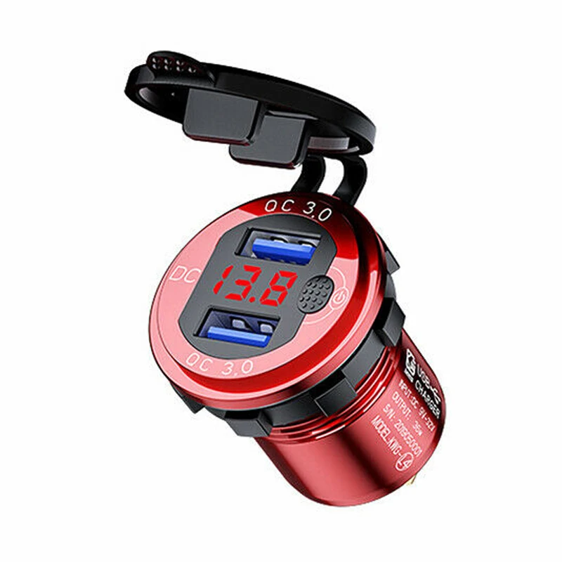 

DC 12V-24V QC 3.0 Car 3A Dual USB Charger Adapter Power Outlet Quick Charge Socket Outlet with Voltmeter Display