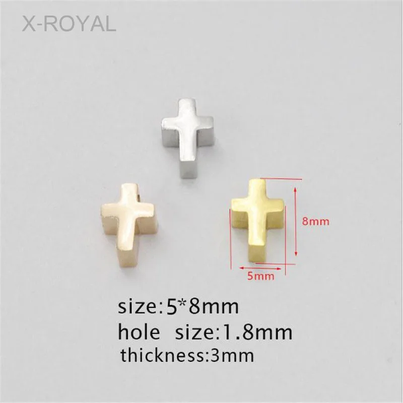 

X-ROYAL 10Pcs/lot Stainless Steel DIY Jewelry Making Findings Cross Shape Loose Beads 5*8mm Small Hole Gold Rose Gold Metal Bead
