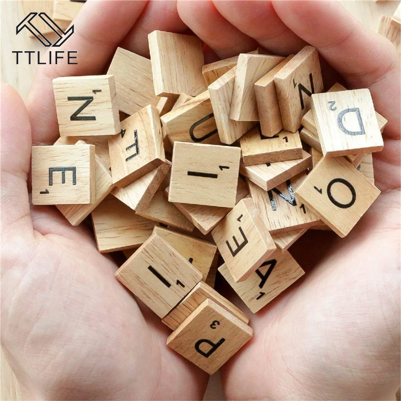 

100Pcs/lot Wooden English Letter Set Word Scrapbooking Scrabble Wood Letters Number Alphabet Tile Letter Block Home DIY Crafting