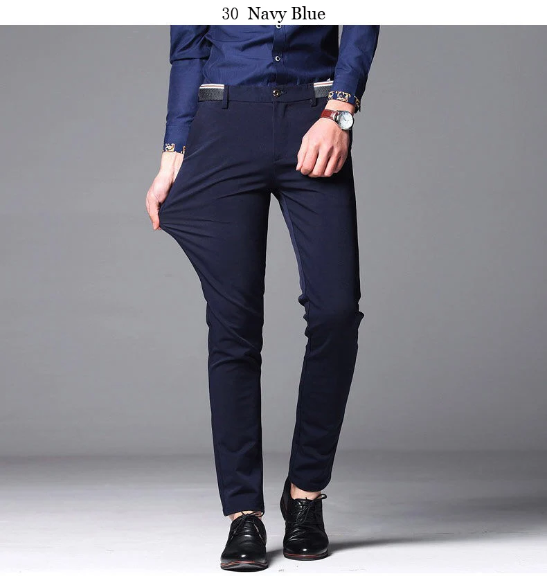 Pantalones de vestir elásticos para hombre, pantalón largo Formal clásico de talla grande 28 a 40, para negocios y oficina, 2020