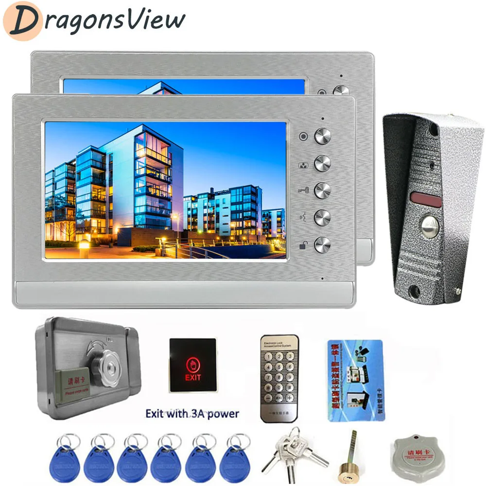 DragonsView Intercom with 2 Monitors 7 Inch Video Door Phone Home Doorbell Camera 800TVL for Apartment Security System | Безопасность и