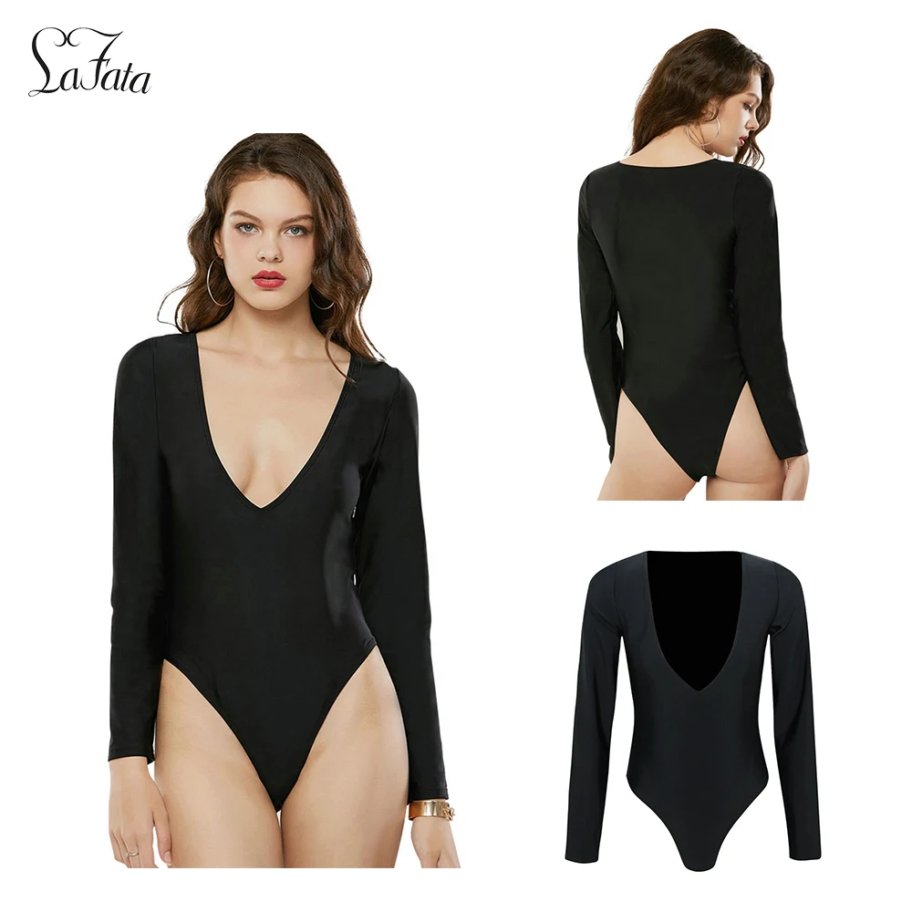 long sleeve v neck swimsuit