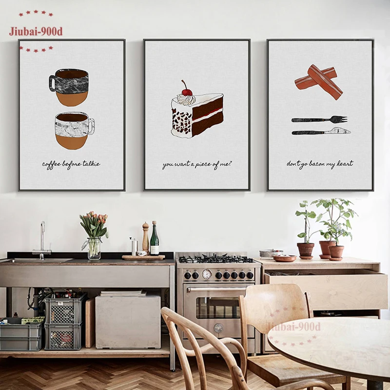 

Kitchen Decor Coffee Cake Food Quote Canvas Painting Wall Art Posters And Prints Wall Pictures for Home Decoration SAN128-2