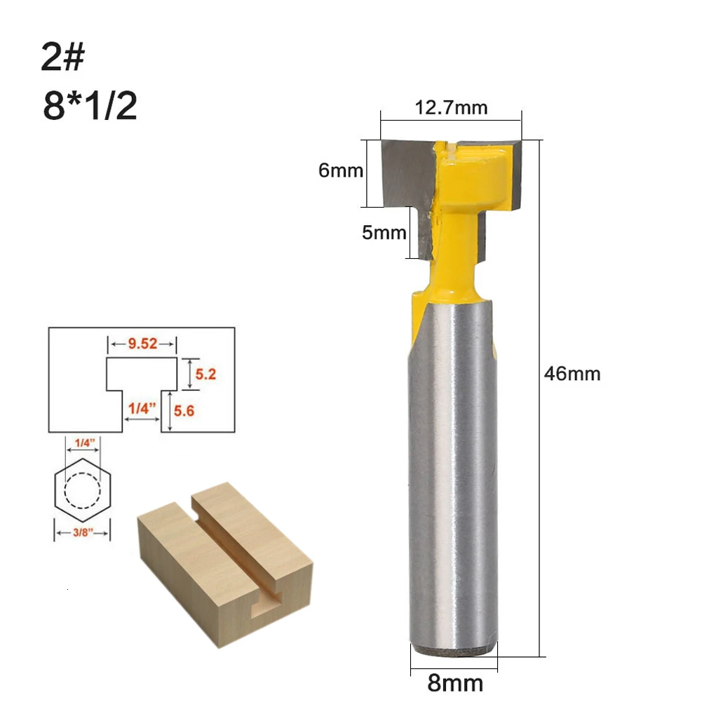  2pcs/set 8mm Shank T-Slot Keyhole Cutter Wood Router Bit Carbide Cutter Woodworking Hex Bolt T-Trac