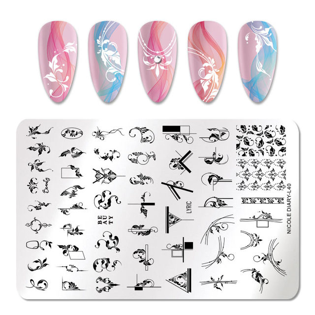 DIARY Line Flower Nail Stamping Plates Chinese Style Letter Pattern Nail Art Stamp Templates Face Leaf Printing Stencil