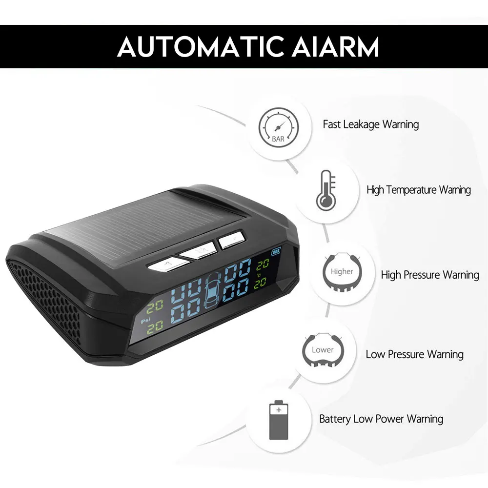 TPMS система контроля давления в автомобильных шинах внутренний внешний датчик Солнечный TMPS контроль колеса беспроводной датчик давления в шинах сигнализация