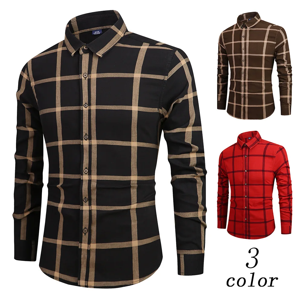 Новая Осенняя модная брендовая мужская одежда Slim Fit Мужская рубашка с длинными рукавами мужская клетчатая хлопчатобумажная повседневная мужская рубашка Social S18