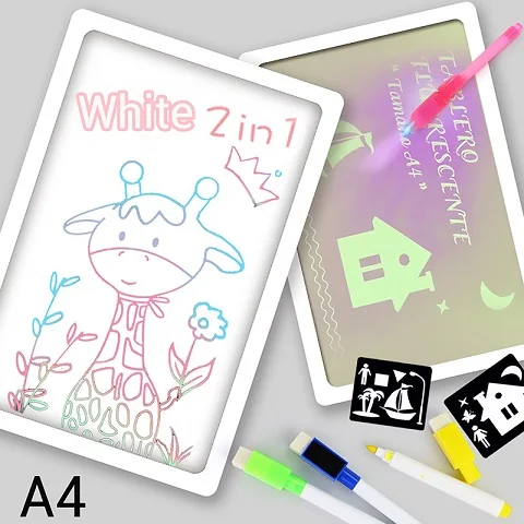 A3, A4, A5 светодиодный светильник, доска для рисования граффити, планшет для рисования, волшебная игрушка для рисования, флуоресцентная ручка, Развивающие детские игрушки для мальчиков - Цвет: white 2 in 1 A4