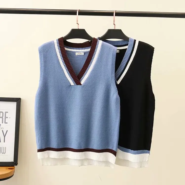 

Plus Size Casual Sweaters 2019 Autumn Women Fashion Loose Sleeveless V-neck Knitting Pullovers F42-9037