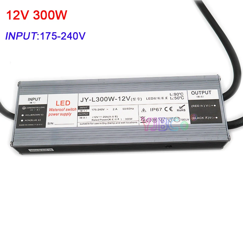 DC12V Ультра-тонкий водонепроницаемый переключатель питания IP67 60 Вт/100 Вт/150 Вт/200 Вт/250 Вт/300 Вт/Вт светодиодные полосы света трансформатор - Цвет: 300W
