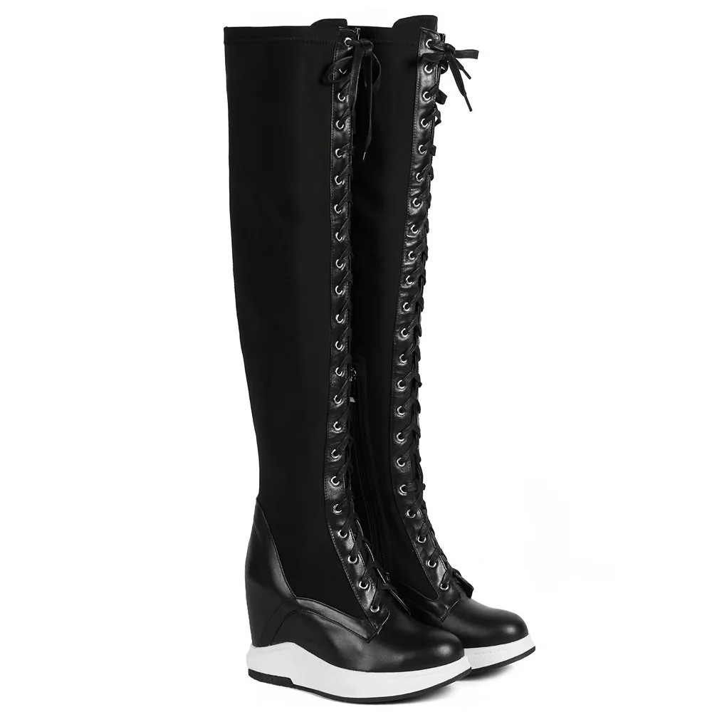 2021 Platform Pumps Shoes Women Genuine Leather Wedges High Heel Over The Knee Boots Female Stretchy Thigh High Fashion Sneakers