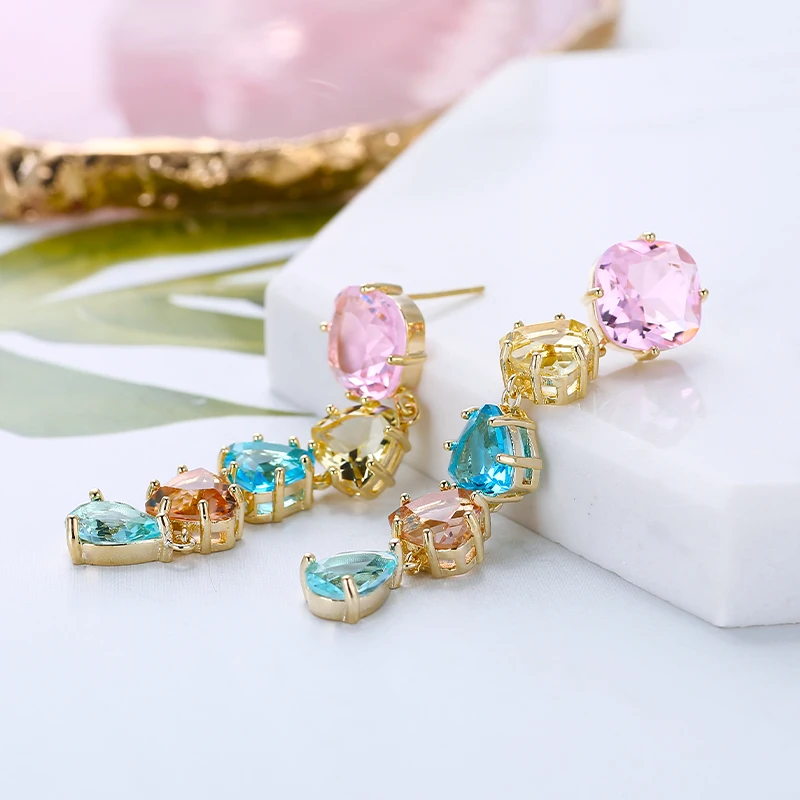 Geometric Glass Beads Drop Earrings Square Zirconia Charms Luxury Women Wedding Dress Jewelry XIUMEIYIZU New Hot Sale Earrings