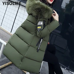 YISOLIFE Winter Coat For Women New Parkas Female Hooded Fur Collar Coat Women's Plus Size Mid-length Down Padded Casual Jacket