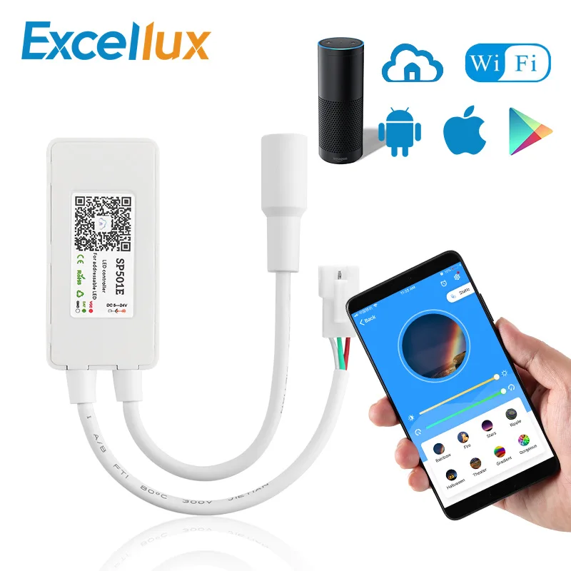 SP501E светодиодный контроллер Wi-Fi для WS2812B Addressable RGB полосы Amazon Alexa Smart SPI голосовое приложение управление для Andriod/iOS DC5-24V