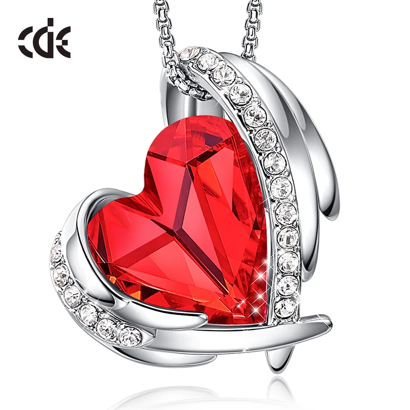 CDE кулон ожерелье украшено кристаллами от Swarovski Красное сердце серебряный цвет