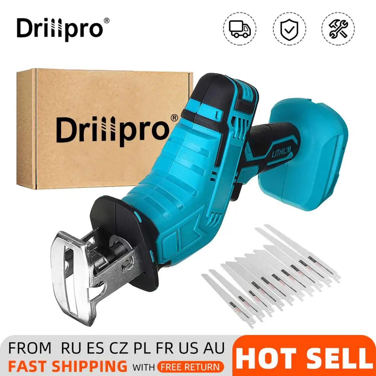 Drillpro Cordless Reciprocating Saw 18V Portable Electric 10Pcs Blades Metal Wood Cutting Machine for Makita Battery | Инструменты
