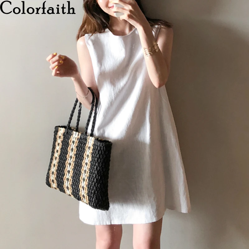Colorfaith 2020 женский летний сарафан разноцветное хлопковое и льняное повседневное