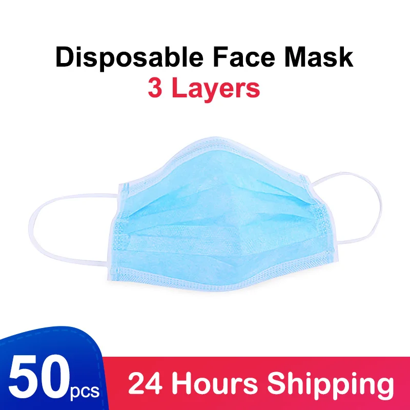 

Disposable Protective Masks, 3 Layers Face Mask Anti nCoV/PM2.5/Dust 50pcs Mask