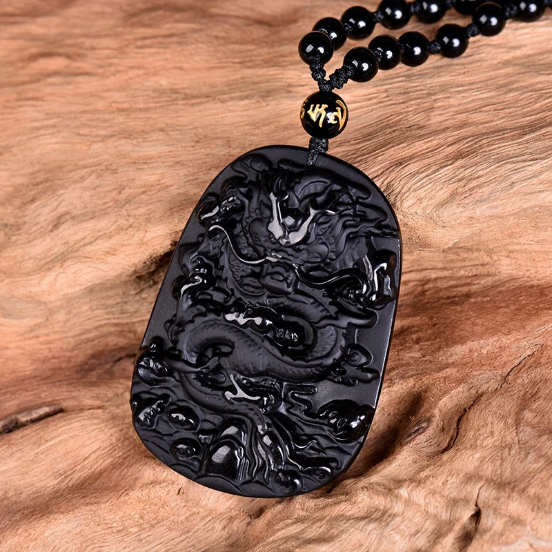 obsidiana воротник pendiente de dragón colgante de Jade воротник obsidiana colgante de la suerte joyeria de Jad