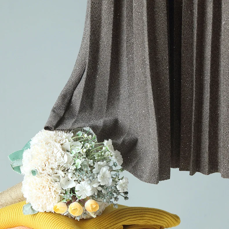 Женская модная юбка в стиле ретро, Женская Осенняя зимняя блестящая яркая плиссированная юбка с высокой талией и поясом, Юбки миди для женщин