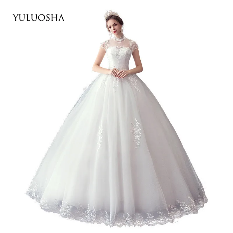 

YULUOSHA Elegant Royal Wedding Dress Appliques Floor-Length Wedding Gown Crystal Rhinestone Zippers Bridal Gown Vestido De Noiva