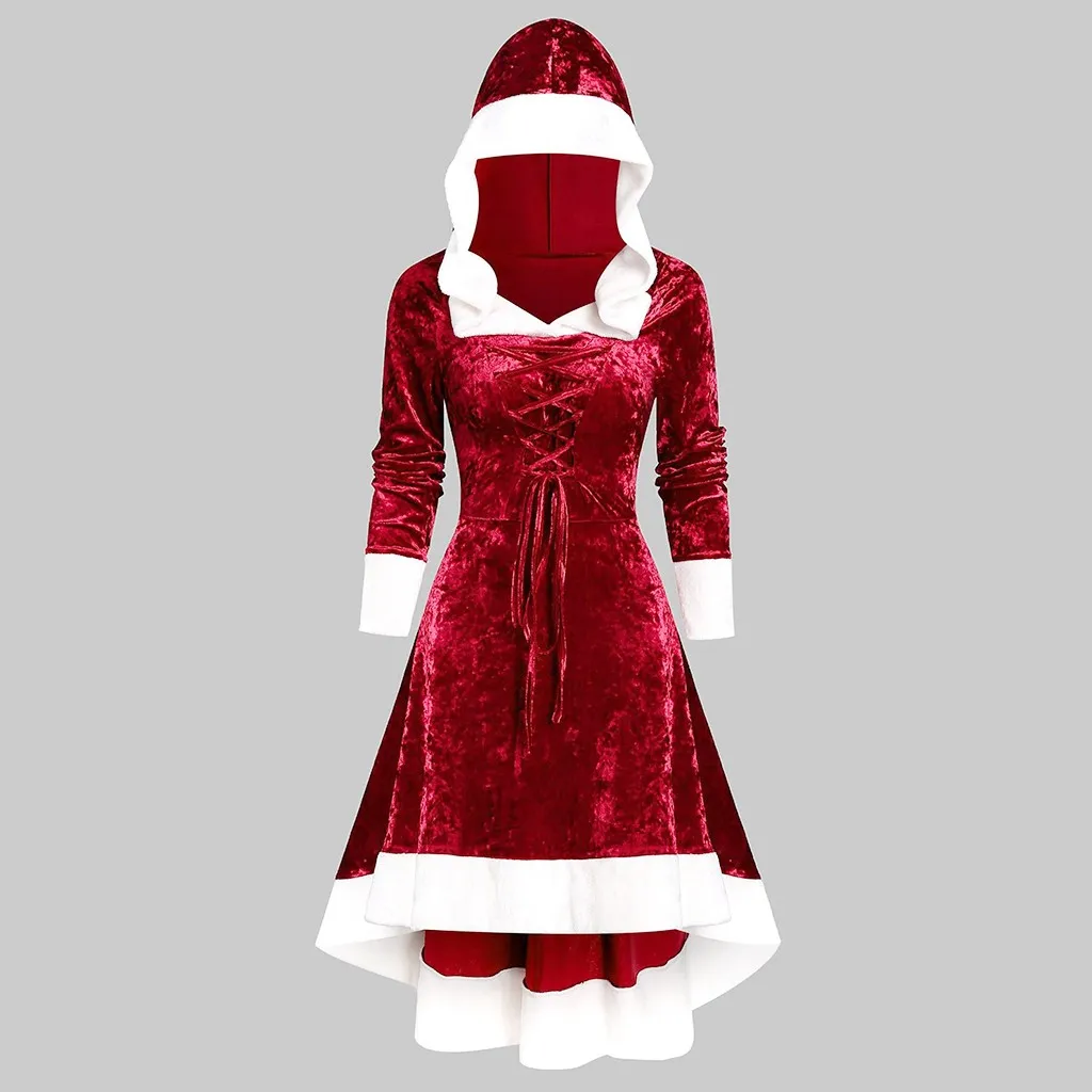 Robe hiver femme, женское платье, рождественское, с длинным рукавом, винтажный плащ, на шнуровке, высокое, низкое, Фланелевое, зимнее платье, vestidos ropa mujer