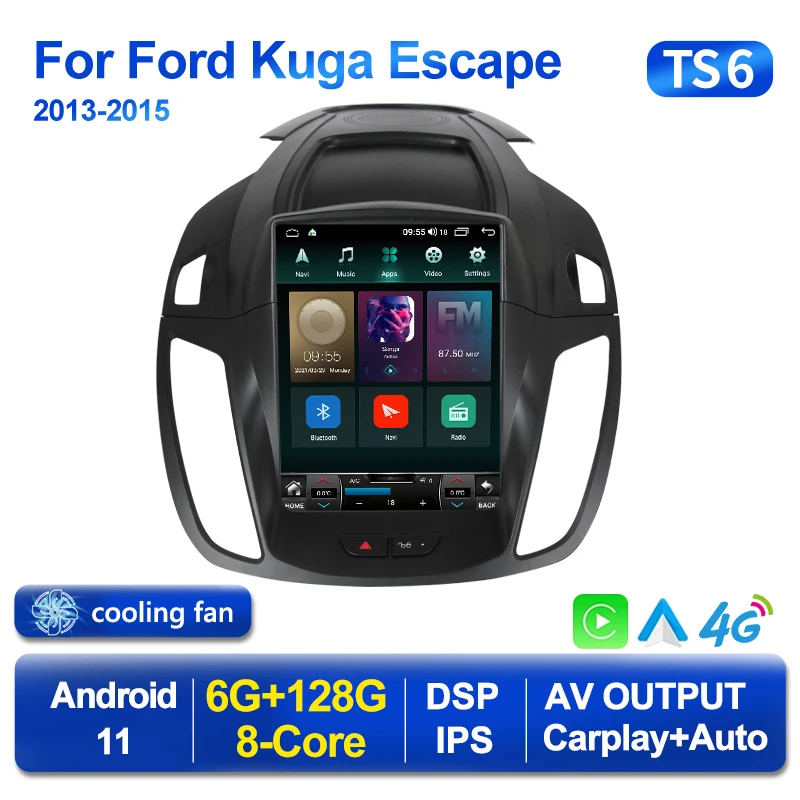 Tesla вертикальный экран 6G + 128G Android 11 автомобильное радио для Ford Kuga 2 Escape 3 2012-2019 GPS Navi