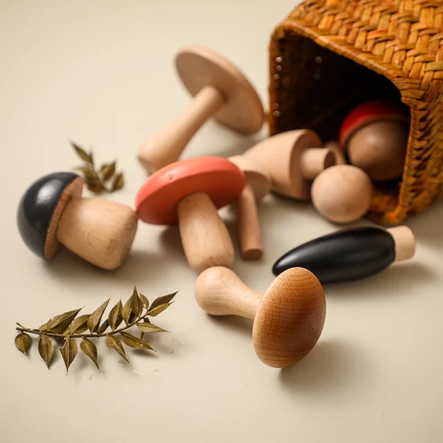 11PCS Wooden Mushroom Building Block Montessori Wooden Block Baby Grasp DIY Creative Toy Room Decoration 4