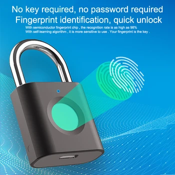 

Keyless USB Rechargeable Door Lock Touch Fingerprint Smart Padlock Quick Unlock Zinc alloy Metal Self Developing Chip Security