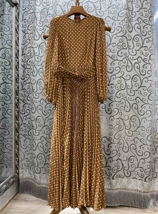 winter new women thin belt crimping wave point dress 924