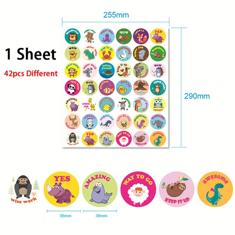 Motivational Reward Stickers for School Students Teachers Cute Cartoon Animals Labels 100 Different Stickers Gifts for Kids