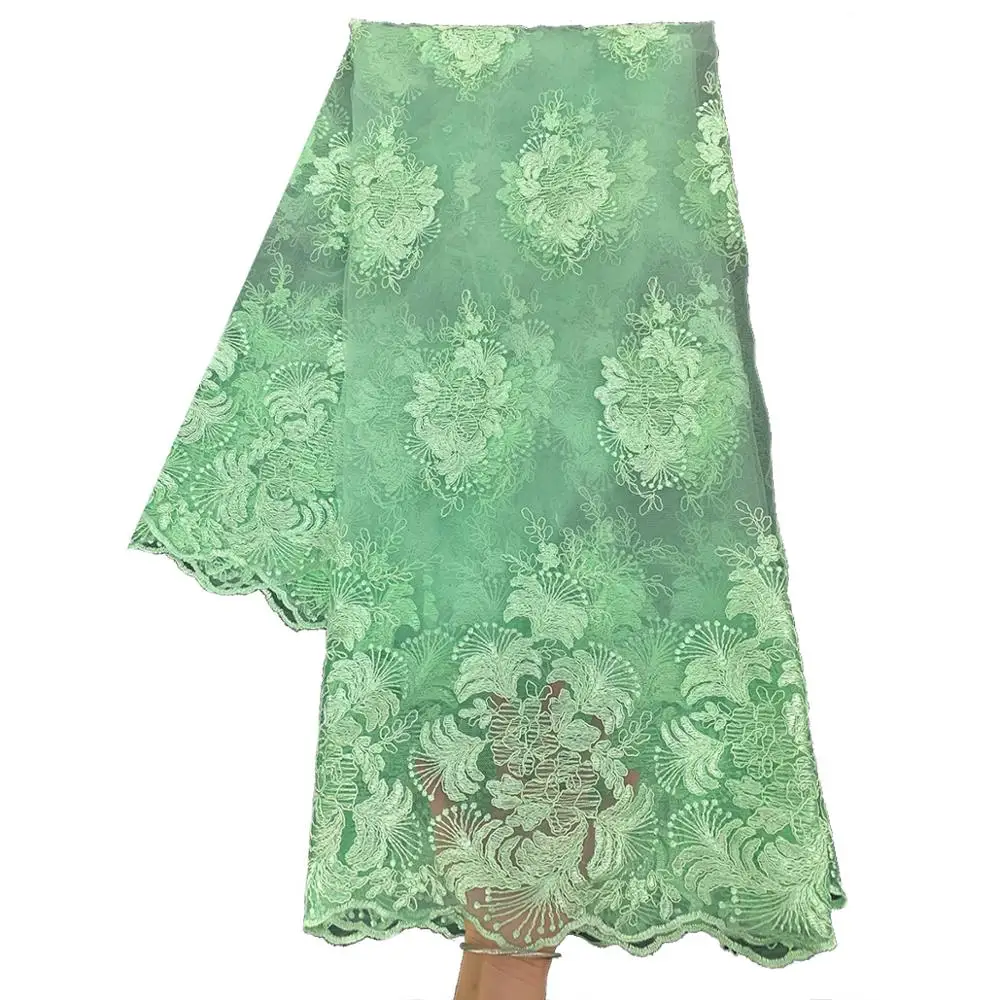 

Luxury French White Bridal Wedding Dress Material African Floral Embroidery Lace Fabric Green Cream Guipure Mesh Polyester Tulle