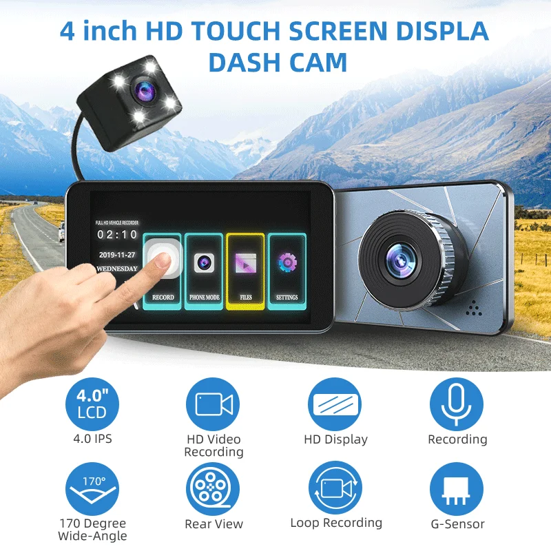 VicTsing Dash Cam автомобиля Камера DVR Full HD 1080P 4 дюйма ips Сенсорный экран 170 ° Широкий формат Dash Cam Ночное видение видео Регистраторы