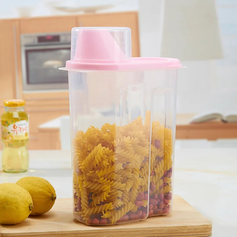 Розовый 2L Storage Box Cereal Dispenser Storage Box Bottles Jars Boxes Kitchen Food Grain Rice Containers Nice - Цвет: Розовый