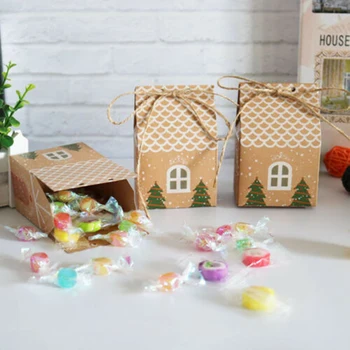 

20Pcs Kraft Paper House Shape With Ropes Christmas Tree Candy Gift Bags Travel Gift Box Paper Wedding Birthday Christmas Favor