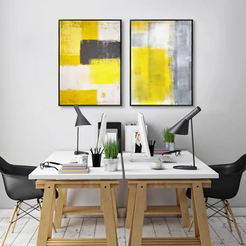 Современный стиль абстрактная краска желтый серый и белый холст краски ing печать плакат картина дома Спальня стены искусства украшения