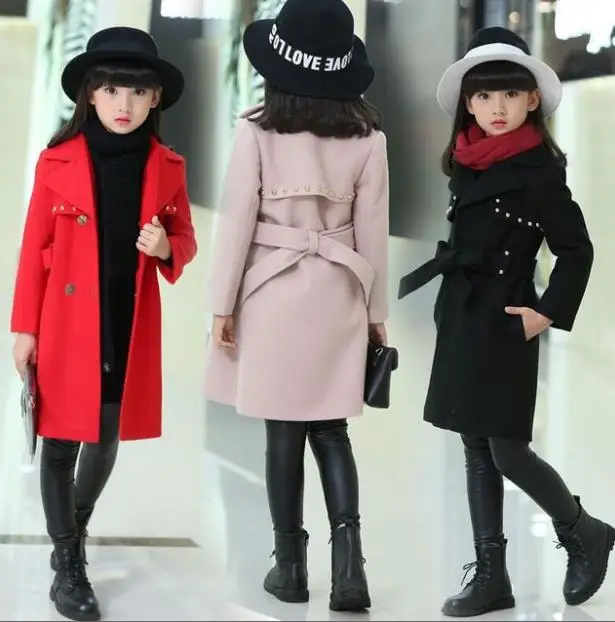 Wool coat Autumn and Winter Children's wear New Kids'Wool coat Middle and long Korean style windbreaker and jacket for children