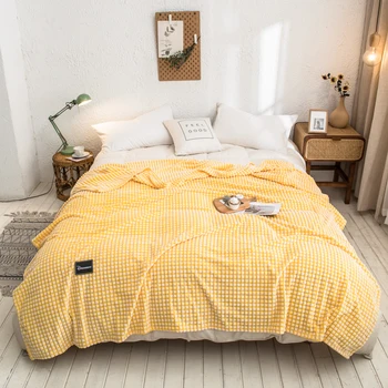 

Winter Warm Blankets for Beds Yellow Blue Gray Soft Square Flannel Blanket On the Bed Thickness Throw Blanket Bedspread