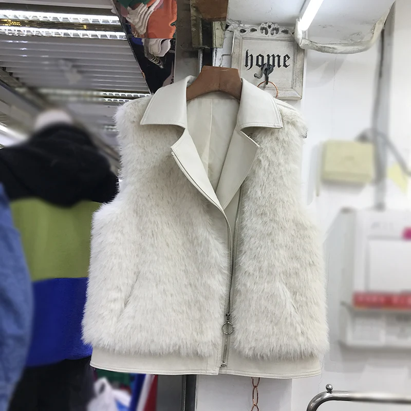 

Faux Fur Vest Woman 2020 Autumn and Winter New Korean Style Motorcycle Waistcoat Coat Lady Chic Top Nancylim