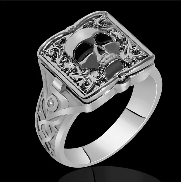 New hot sale European and American style carved open cap pattern ring men's ring rings for men AJZ1759skullsilver