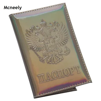 

MCNEELY Russia Laser Passport Cover Mirror Glossy Passport Cover PU Leather Ticket Credit Card Holder Travel Passport Case