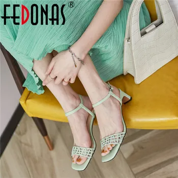 

FEDONAS Sweet Female Genuine Leather Sandals For Women Buckle Classic Summer High Heels Pumps 2020 Party Casual Shoes Woman Heel