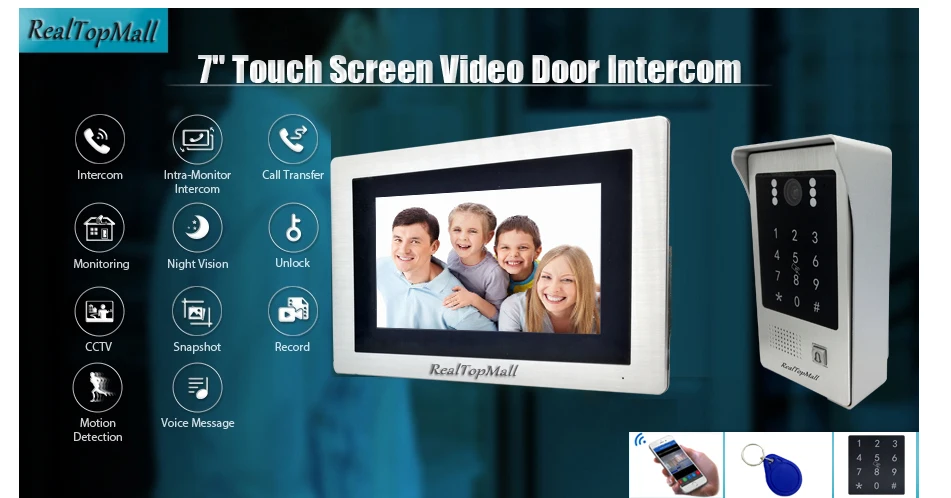 720P wifi IP 7 "сенсорный экран видеодомофон дверной Интерком охранника + RFID доступ для дома удаленный разблокировка дверной замок