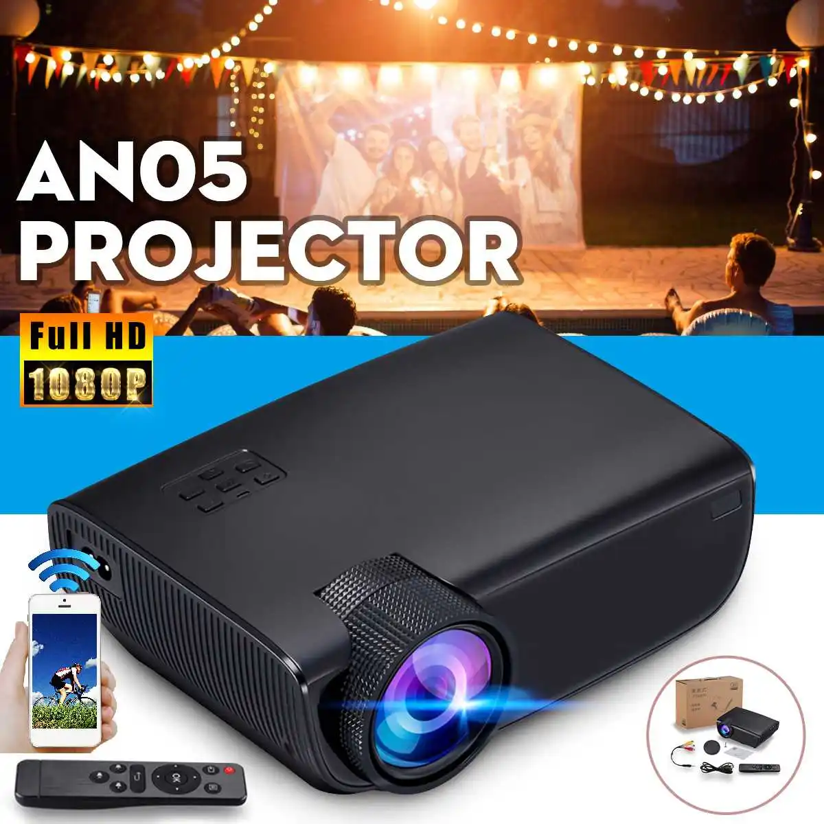 

LED 3D Projector 7000 Lumens Home Theater Projectors USB Syncs Smartphone Display HDMI/USB/AV/SD/U Flash Disk Beamer