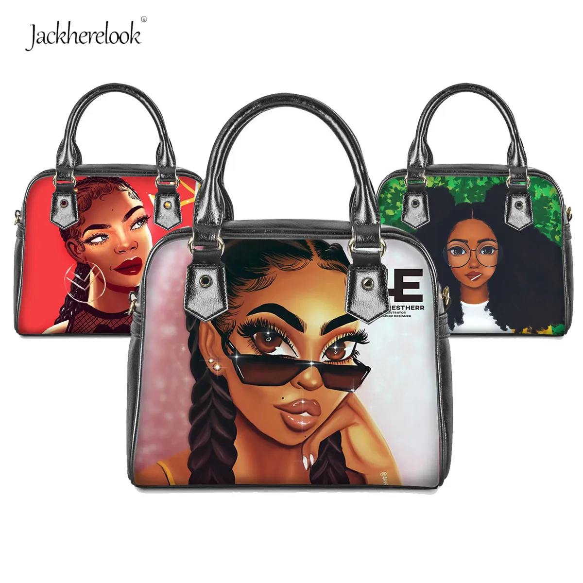 Jackhereook африканская афро-Женская Ручная сумка черного цвета, американская Женская плечевая сумка с принтом, брендовая кожаная сумка-тоут для женщин, сумка через плечо
