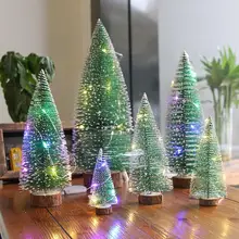 

Christmas Decorations Christmas Table Decorations Green Mini Pine Tree LED Needles Lights With Hoarfrost Christmas Q7J4