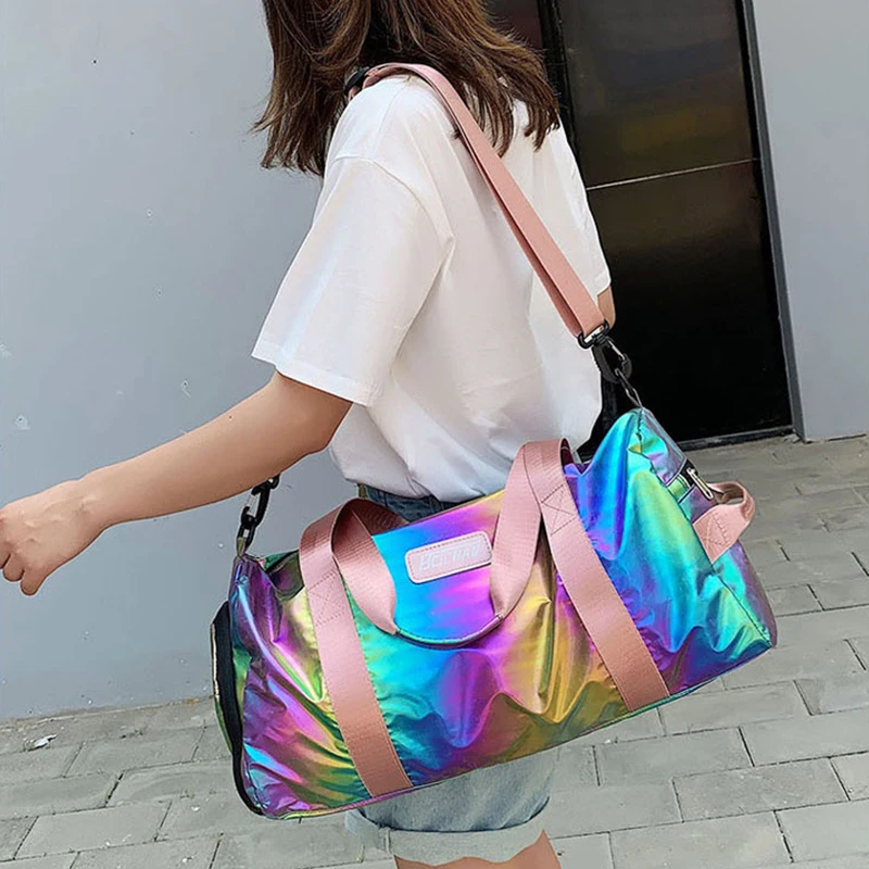 

Women Colorful Nylon Travel Bags Gym Bag Ladies Carry On Luggage Hangbag Lightweight Casual Tote Bags Travelling Duffe Bag