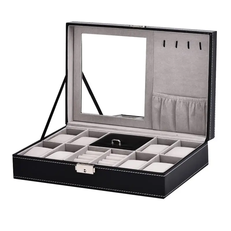 Новый 2 в 1 8 коробка для часов сетка + 3 из гибридного сетчатого материала коробка для хранения роскошные украшения, кольцо коробка-витрина