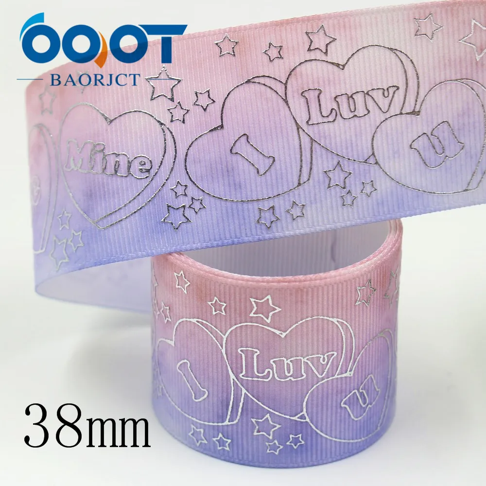 OOOT BAORJCT I-19917-2184, 38 мм, 10 ярдов красочные градиентные горячие серебряные Звезды Любовь grosgrain ленты, DIY для праздников и вечеринок украшения